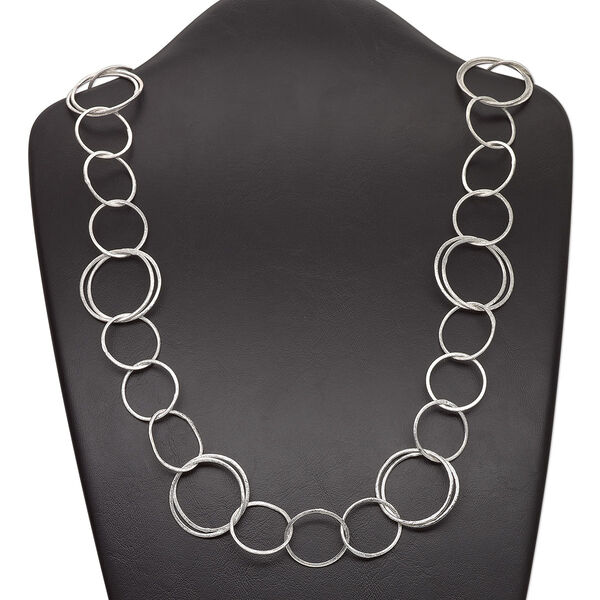 Chain, silver-plated copper, 31mm brushed round cable, 36 inches with hook clasp. Sold individually. image number 0