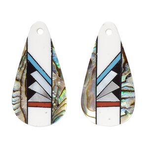 Drop, black lip shell / paua shell / resin, multicolored, 26x14mm single-sided right- and left-facing flat teardrop. Sold per pkg of 2.
