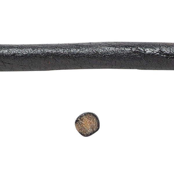 Cord, leather, black, 6mm round. Sold per pkg of 1 yard. image number 0