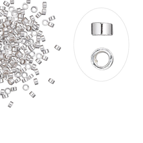 Crimp, sterling silver, 2x1mm cut tube, 1.1mm inside diameter. Sold per pkg of 100. image number 0