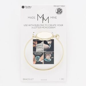 Bracelet, gold-finished "pewter" (zinc-based alloy) / steel / enamel, cream, 26mm wide with 23mm round rub-on setting, 6-1/2 inches. Sold individually.