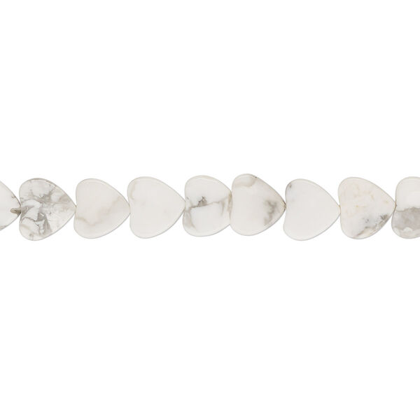 Bead, white howlite (natural), 6mm flat heart, B grade, Mohs hardness 3 to 3-1/2. Sold per 15-1/2" to 16" strand. image number 0