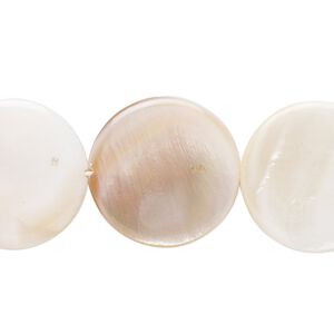 Bead, mother-of-pearl shell (natural / bleached), white, 20mm flat round with 0.6-0.8mm hole, Mohs hardness 3-1/2. Sold per 15-1/2" to 16" strand.