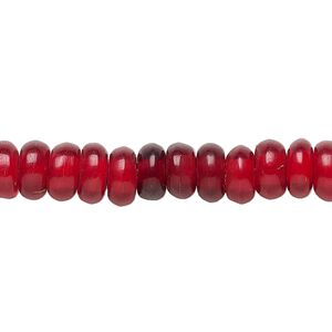 Bead, horn (dyed), red, 8x4mm hand-cut rondelle. Sold per 15-1/2" to 16" strand.