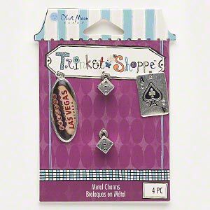 Drop and charm, antique silver-finished "pewter" (zinc-based alloy) and resin, multicolored, 10x10mm-32x14mm assorted Las Vegas designs. Sold per pkg of 4.
