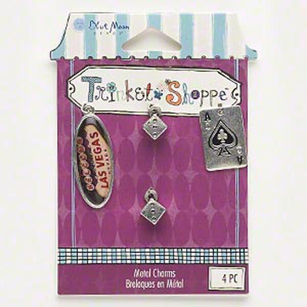 Drop and charm, antique silver-finished "pewter" (zinc-based alloy) and resin, multicolored, 10x10mm-32x14mm assorted Las Vegas designs. Sold per pkg of 4. image number 0