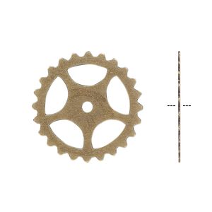 Component, antique brass-plated brass, 25mm round gear with cutout design. Sold per pkg of 4.