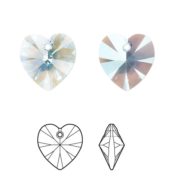 Drop 2pk aquamarine shimmer, Crystal Passions® 14mm pendant heart 6228 image number 0