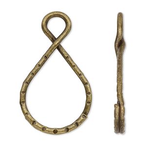 Split ring, antique brass-plated steel, 37x18mm teardrop with loop. Sold per pkg of 10.