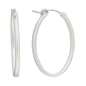 Earring hoop 1pkg2 sterling silver, 34mm textured oval / latch-back, 1 pair