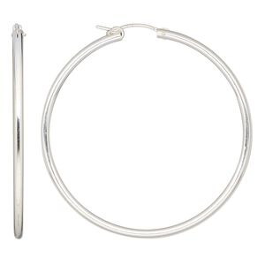 Earring, Create Compliments®, sterling silver, 50mm flexible round hoop with latch-back closure. Sold per pair.