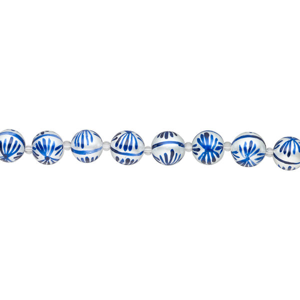 Bead, glass 1pkg8, opaque white and dark blue, 16mm hand-painted round. image number 1