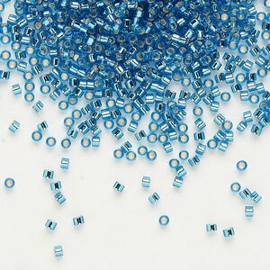 Seed bead, Delica®, glass, pkg/7.5g, #11 round, transparent silver-lined Capri blue (DB-0149).