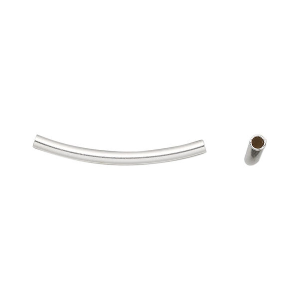 Bead, sterling silver, 25x2mm curved tube. Sold per pkg of 2. image number 0