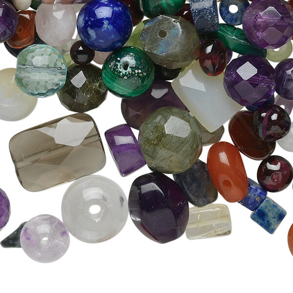 Bead mix, multi-gemstone (natural / dyed / heated), mixed colors, 1mm-11x6mm mixed shape, B- grade, Mohs hardness 3 to 7-1/2. Sold per 1-ounce pkg, approximately 100-200 beads. image number 0