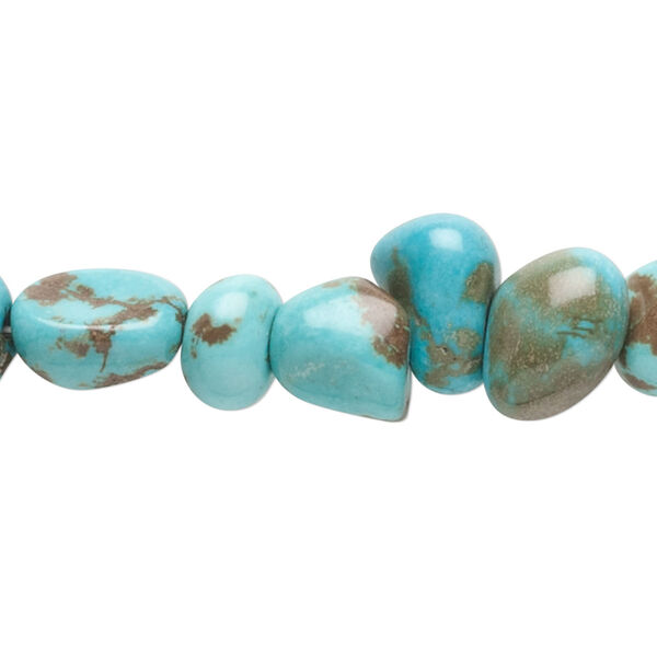 Bead, magnesite (dyed / stabilized), blue-green, medium to extra-large pebble, Mohs hardness 3-1/2 to 4. Sold per 15-inch strand. image number 0