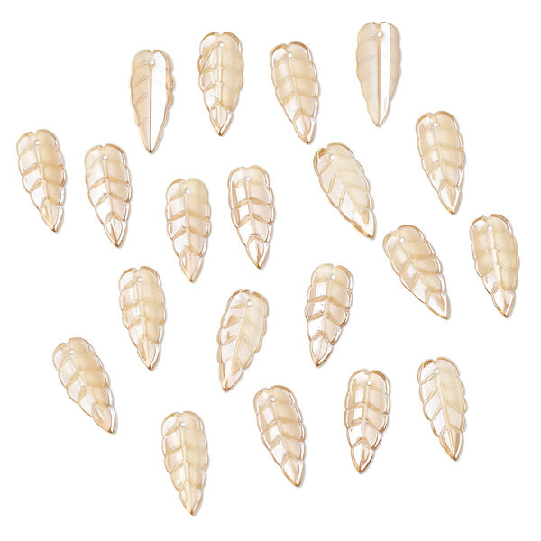 Drop, pressed glass, translucent champagne luster, 23 x 10mm pressed leaf, top-drilled. Sold per pkg of 20. image number 0