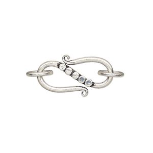 Clasp S-hook 1pkg1 sterling silver, 23x11mm / 8mm 16 gauge closed jump ring, antiqued 1-strand
