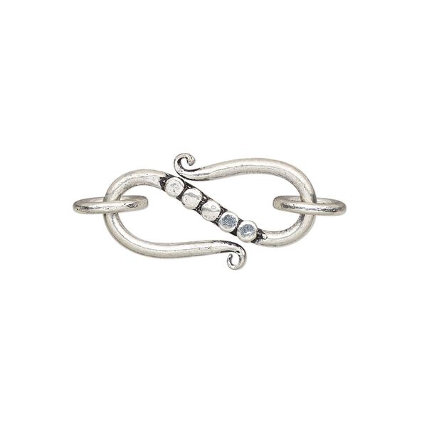 Clasp S-hook 1pkg1 sterling silver, 23x11mm / 8mm 16 gauge closed jump ring, antiqued 1-strand image number 0