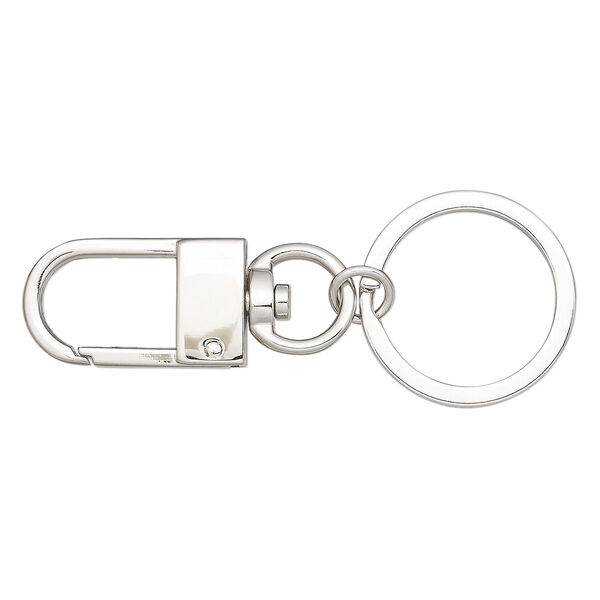 Key chain, imitation rhodium-finished steel and "pewter" (zinc-based alloy), 3x1 inches with 31x18mm self-closing hook and 30mm split ring with swivel. Sold individually. image number 0