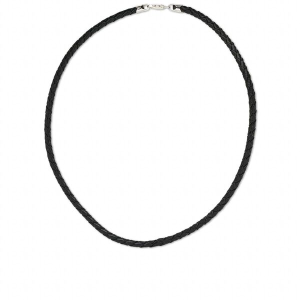 Necklace cord, leather (dyed) and sterling silver, black, 4mm braided, 18 inches with lobster claw clasp. Sold individually. image number 0