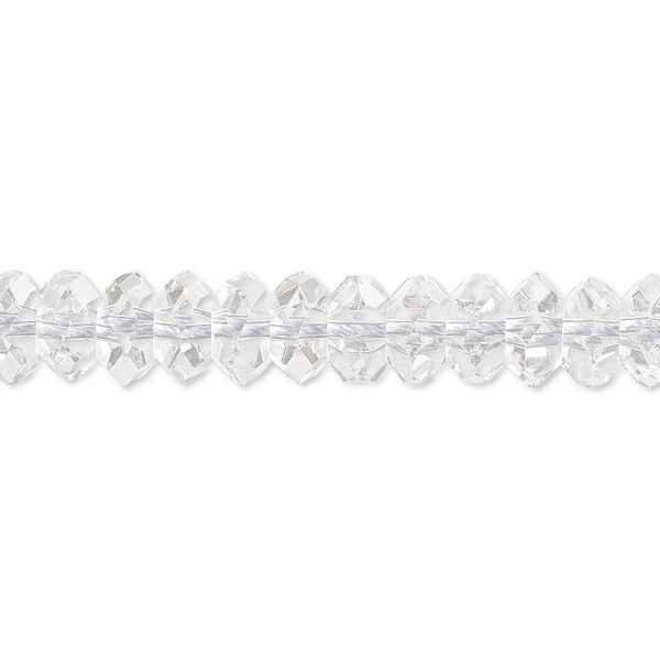 Bead, quartz crystal (natural), 8x5mm hand-cut faceted rondelle, B grade, Mohs hardness 7. Sold per 15-1/2" to 16" strand. image number 0