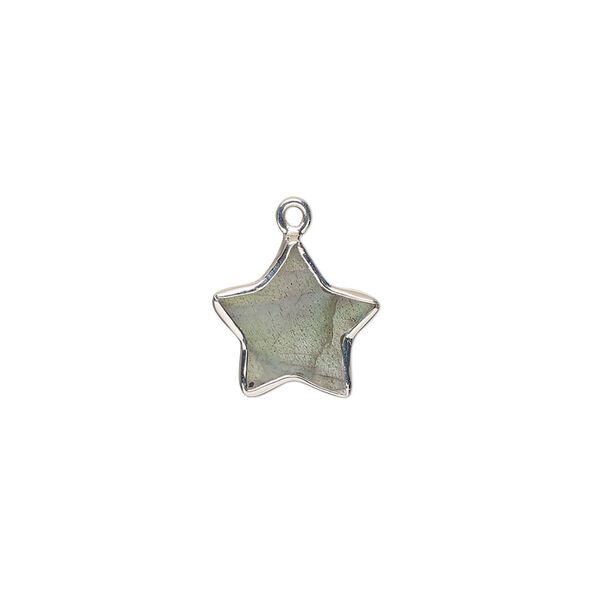 Drop sterling silver labradorite 1pk 12mm hand-cut flat double-sided star, natural image number 0