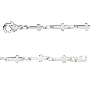 Chain, silver-plated brass, 4mm cross, 20 inches with lobster claw clasp. Sold individually.