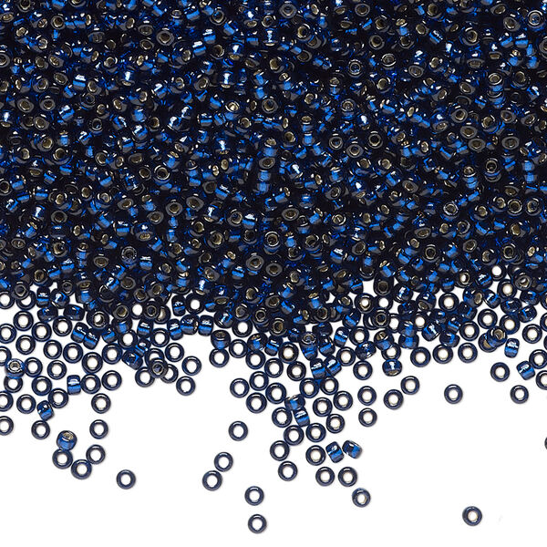 Seed bead, Miyuki, glass, pkg/35g, #15 rocaille, Duracoat® transparent silver-lined navy blue, (RR-4281). image number 0