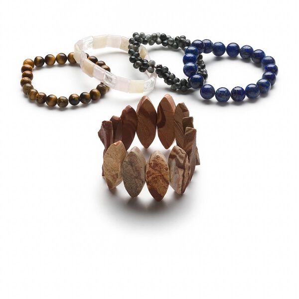 Multi-gemstone / glass 1pkg5, mixed shape stretch bracelet 6.5 inch mix 4mm-36x15mm image number 0