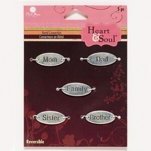 Link, antique silver-finished "pewter" (zinc-based alloy), 20x9mm double-sided oval with "Mom"/ "Dad"/"Sister"/ "Brother"/ "Family" and Chinese characters. Sold per pkg of 5.