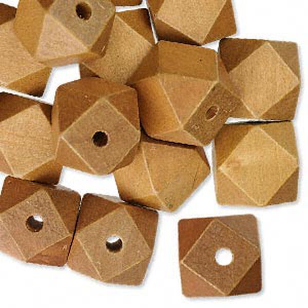 Bead, wood (dyed), brown, 20x20mm hand-cut faceted cube. Sold per pkg of 25. image number 0