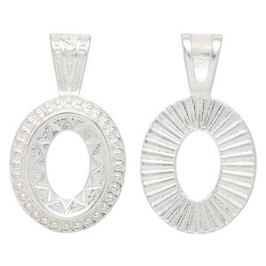 Pendant "pewter" zinc-based alloy 2pk 33x19mm glue-in 16x12mm oval setting, silver plate