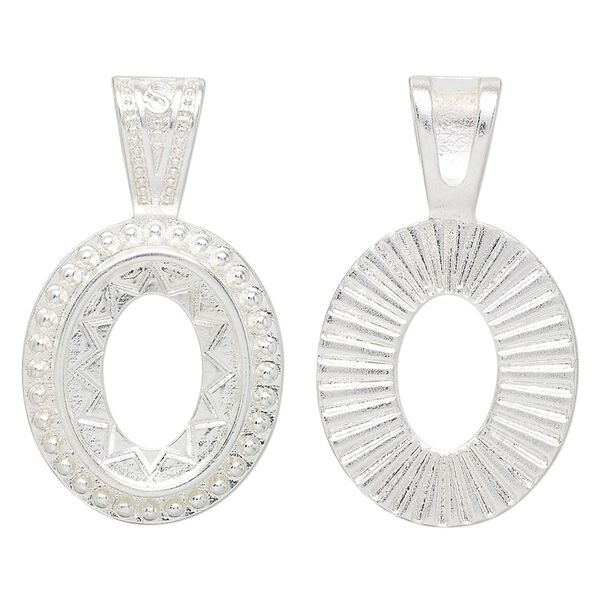 Pendant "pewter" zinc-based alloy 2pk 33x19mm glue-in 16x12mm oval setting, silver plate image number 0