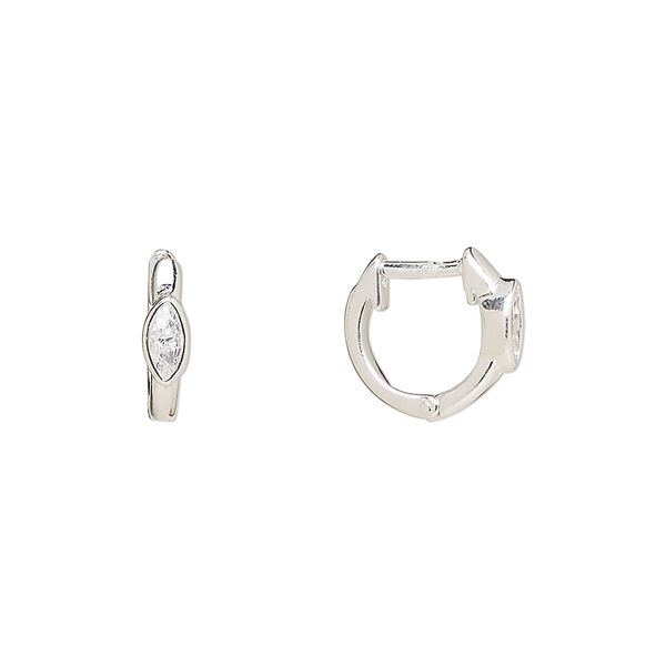 Earring, Create Compliments®, sterling silver and cubic zirconia, clear, 12x11mm round hoop with endless-loop closure. Sold per pair. image number 0