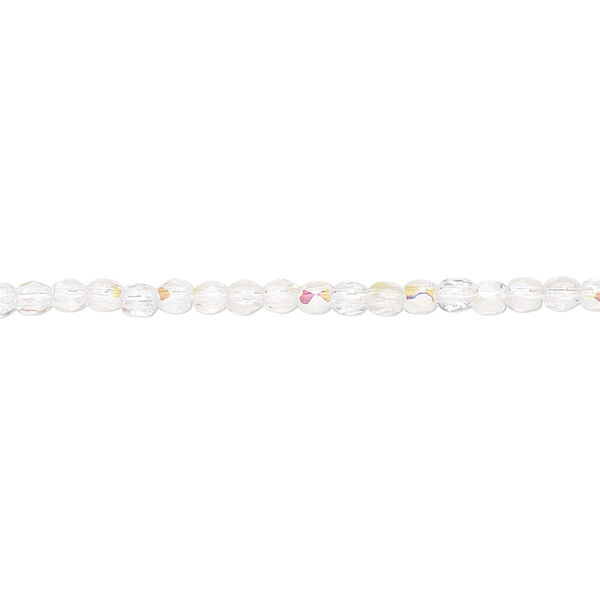 Bead, Czech fire-polished glass, transparent crystal AB, 2.4-2.6mm faceted round. Sold per 8-inch strand, approximately 80 beads. image number 0