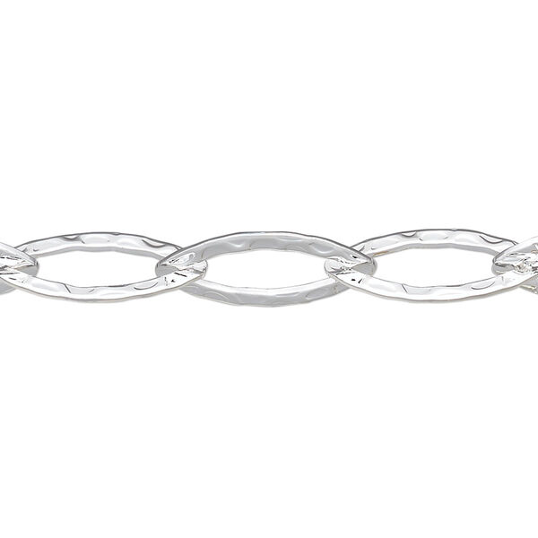 Chain, silver-plated brass, 8mm hammered marquise. Sold per pkg of 5 feet. image number 0