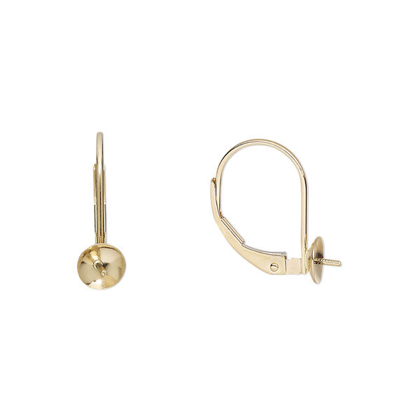 Ear wire, 14Kt gold, 15mm leverback with post, fits 5mm round. Sold per pair. image number 0