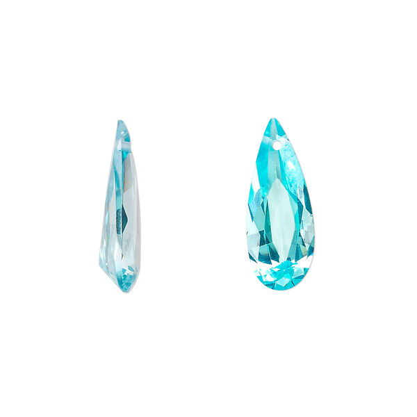 Drop, cubic zirconia, aqua blue, 18x7mm hand-faceted teardrop, Mohs hardness 8-1/2. Sold per pkg of 2. image number 0