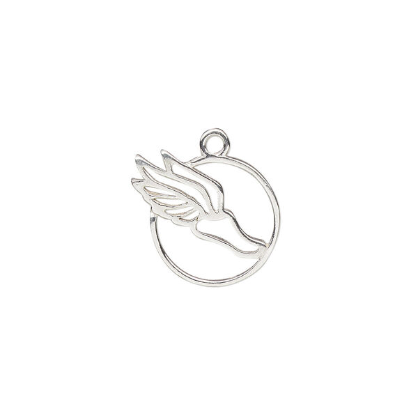 Charm, Amoracast®, sterling silver, 13.5x12mm double-sided open round with Mercury's shoe. Sold individually. image number 0
