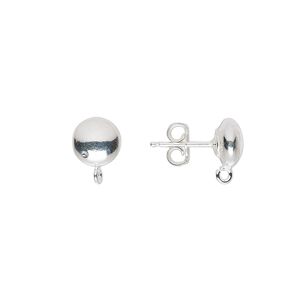 Earstud 1pkg2 sterling silver, 7mm saucer / open loop / earnuts, 1 pair