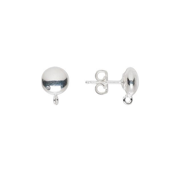 Earstud 1pkg2 sterling silver, 7mm saucer / open loop / earnuts, 1 pair image number 0