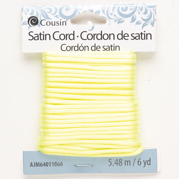 Cord, satin, neon yellow, 2mm round. Sold per pkg of 6 yards. image number 0