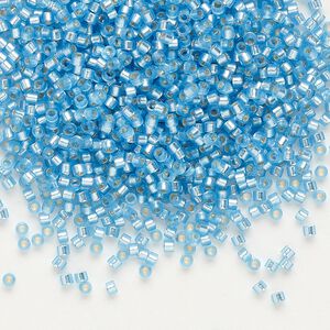Seed bead, Delica®, glass, pkg/50g, #11 round, translucent semi-matte silver-lined aqua (DB-0692).