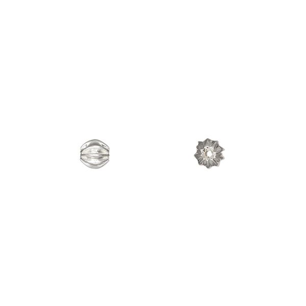 Bead, silver-plated brass, 4mm corrugated round. Sold per pkg of 50. image number 0