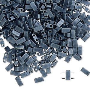 Seed bead, TILA®, glass, pkg/40g, 5x2.3mm half tila rectangle, opaque matte gunmetal blue, (HTL-2001).
