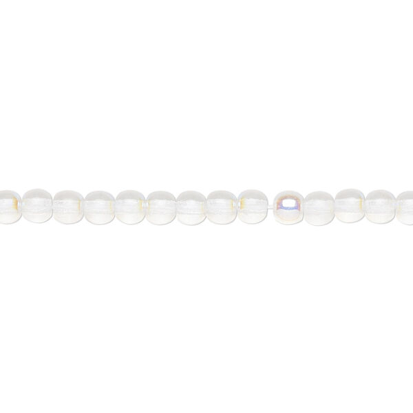Bead, Czech glass druk, translucent clear AB, 4mm round. Sold per 15-1/2" to 16" strand. image number 0
