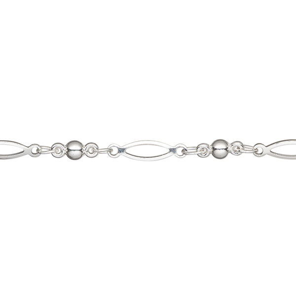 Chain, silver-plated brass, 3mm open oval and link. Sold per pkg of 5 feet. image number 0