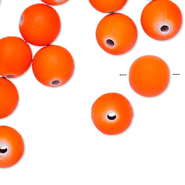 Bead, painted acrylic, neon orange, 10mm round. Sold per 500-gram pkg, approximately 850 beads. image number 0