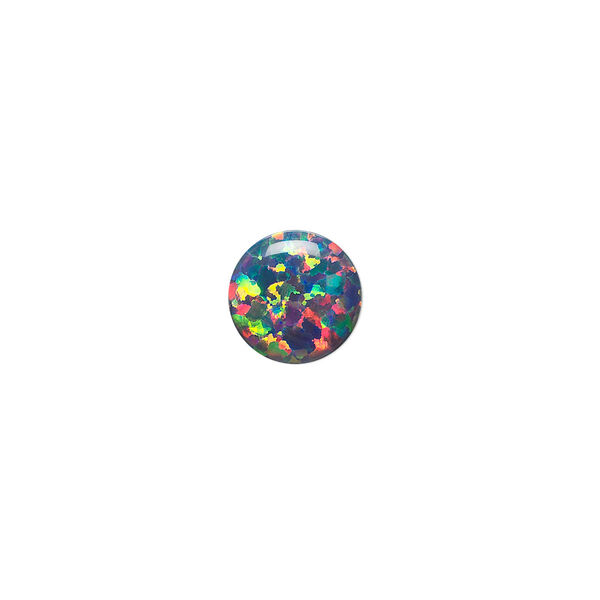 Cabochon, "opal" (silica and epoxy) (man-made), multicolored, 10mm calibrated round. Sold individually. image number 0